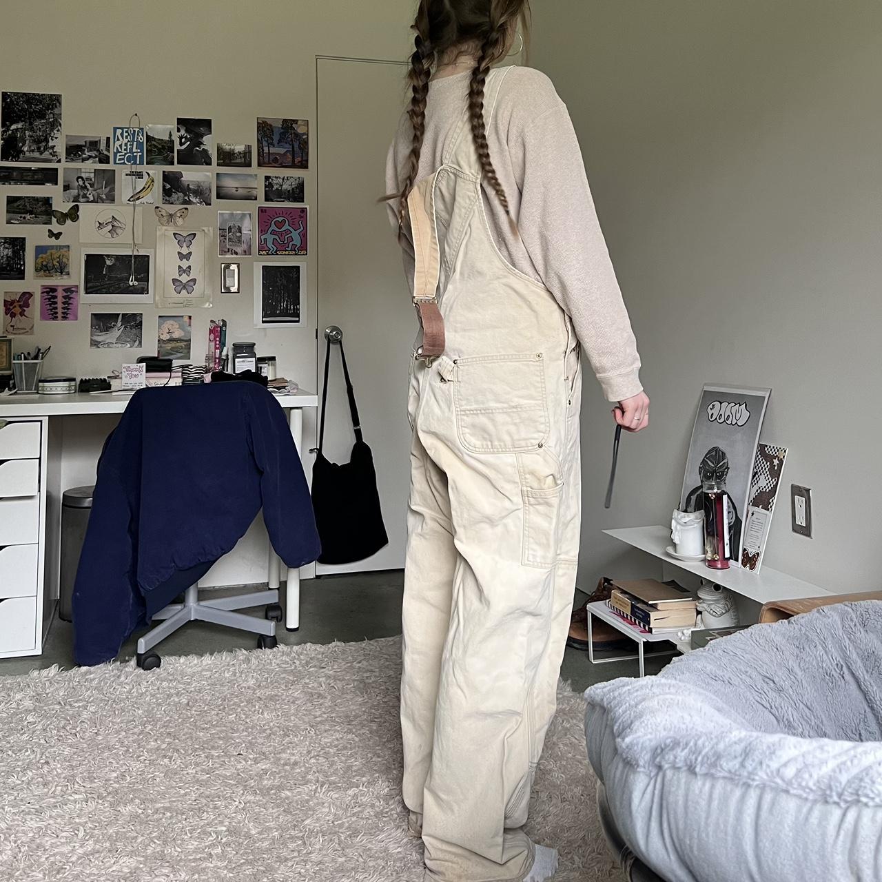Carhartt Women's Tan and Cream Dungareesoveralls Depop
