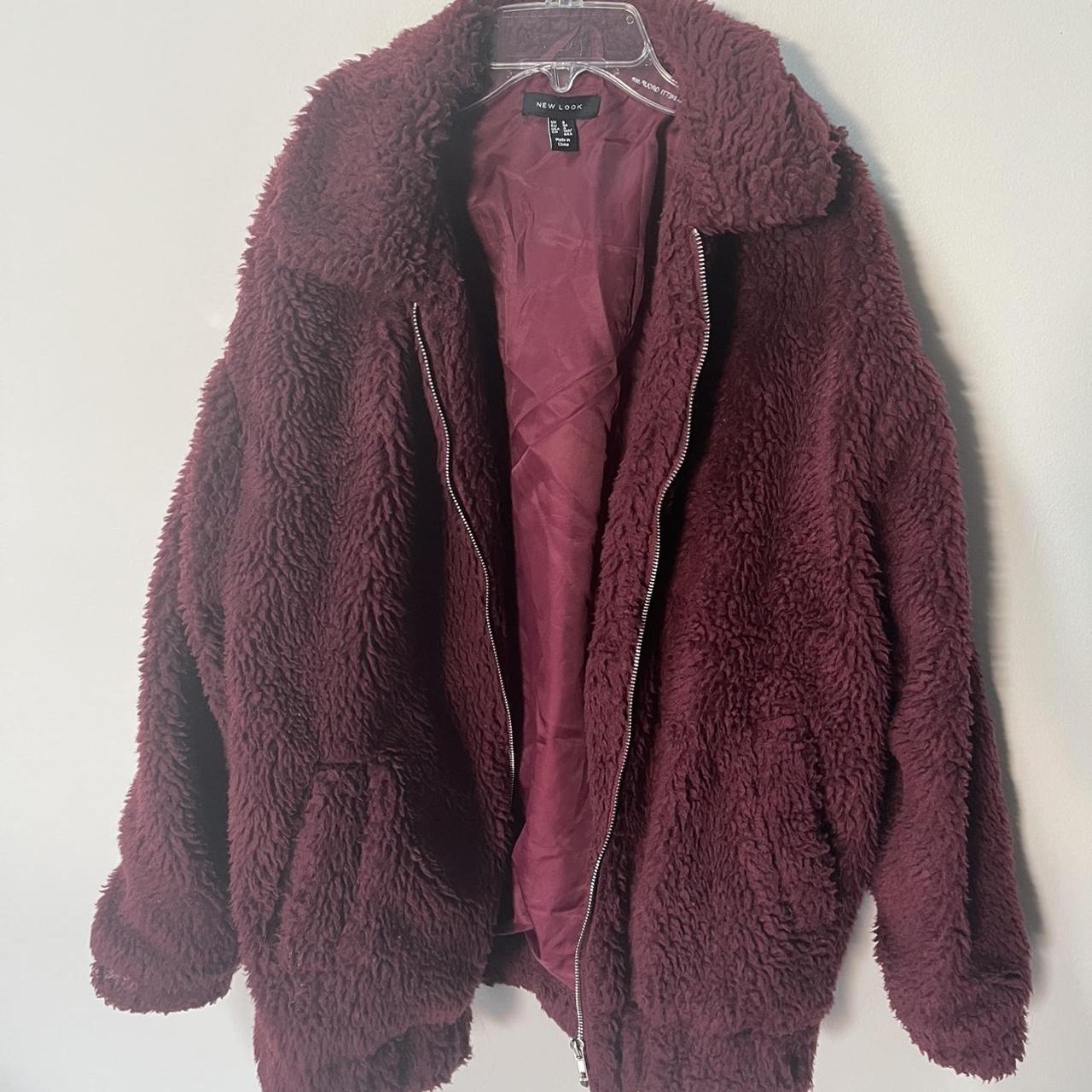 This oversized burgundy sherpa jacket from ASOS... - Depop