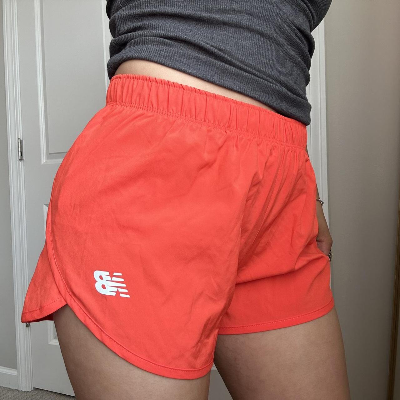 no tag, red new balance shorts, built in underwear, - Depop