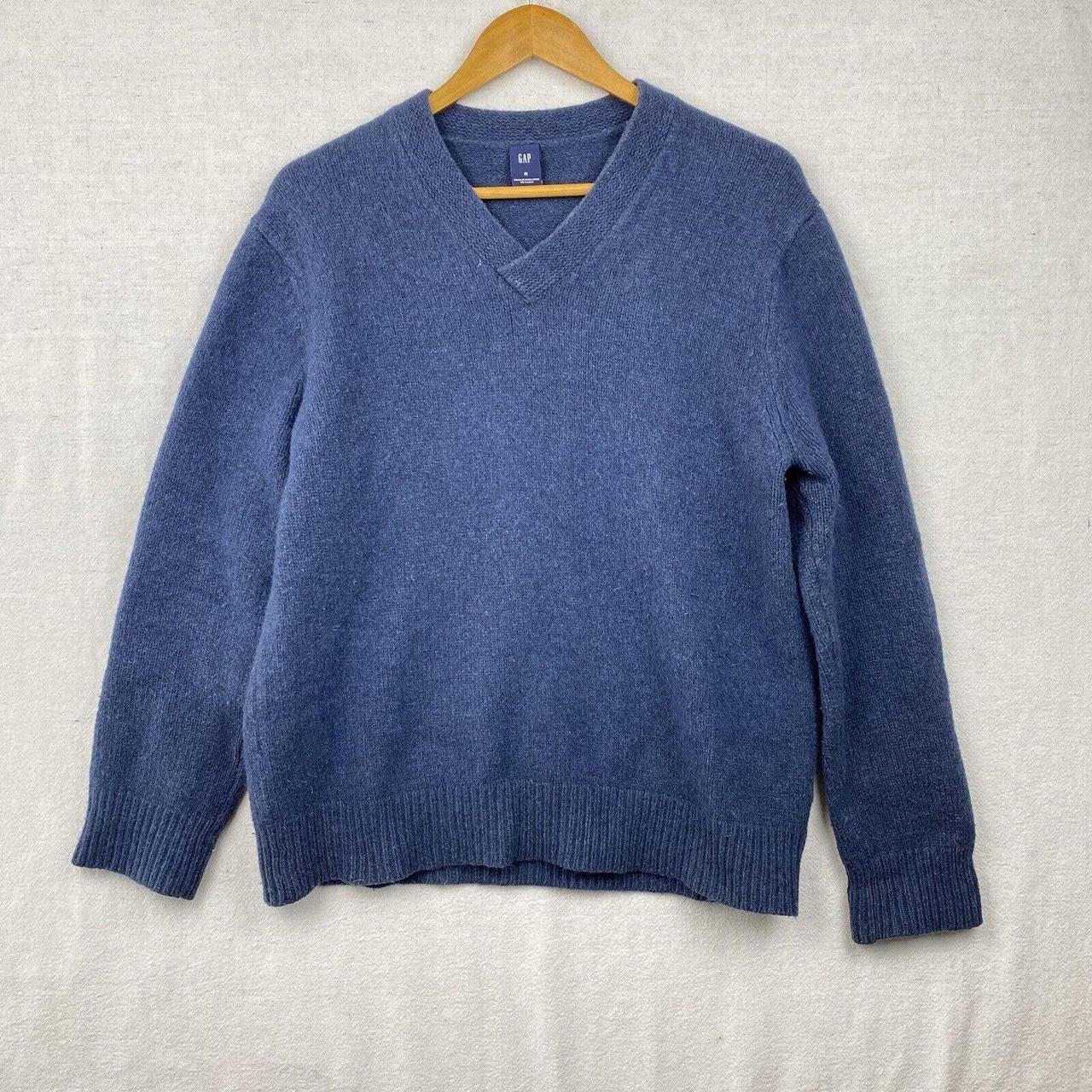 Gap Lambs Wool Angora Rabbit Blue Knit Sweater V... - Depop