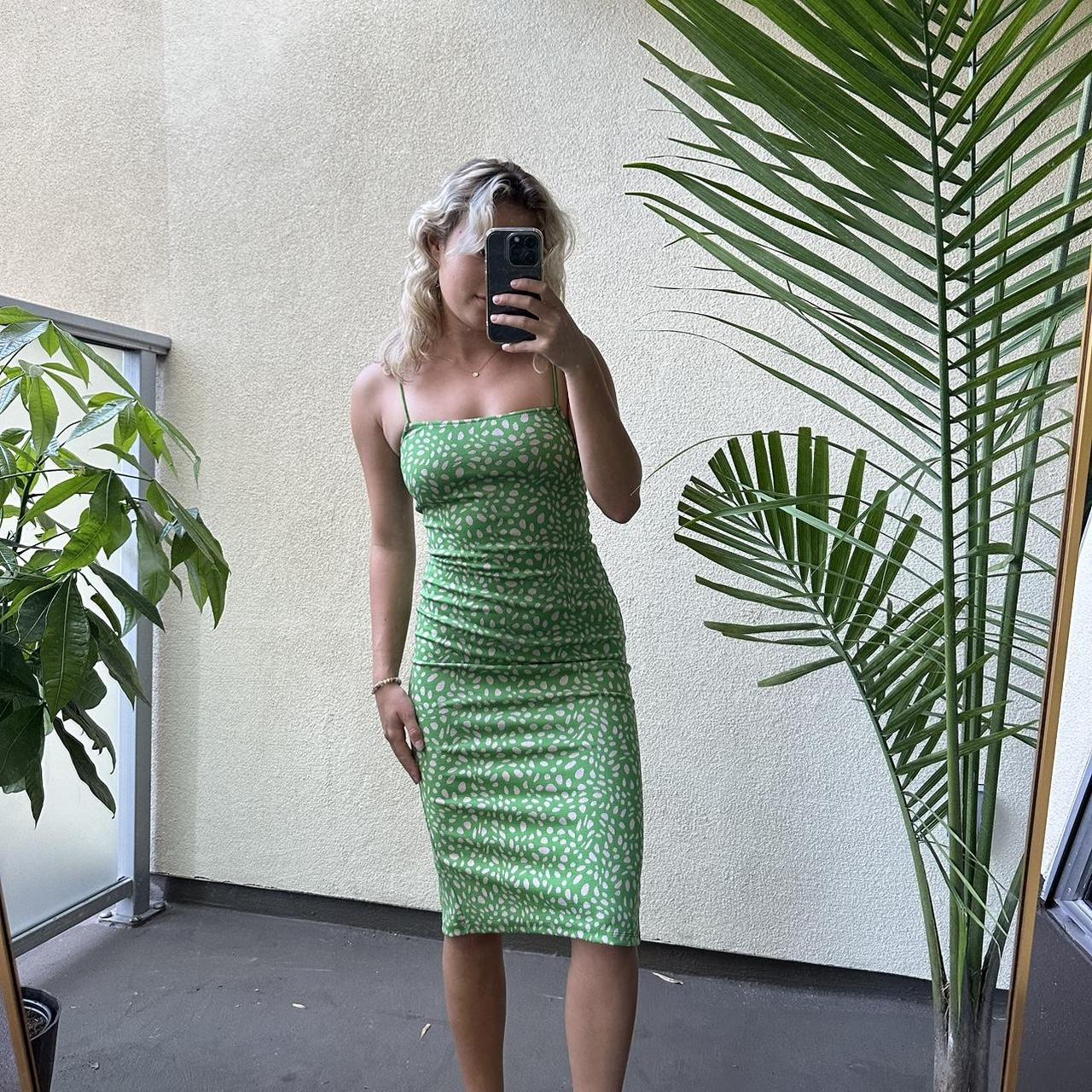 zara green midi dress with slit in the back size... Depop