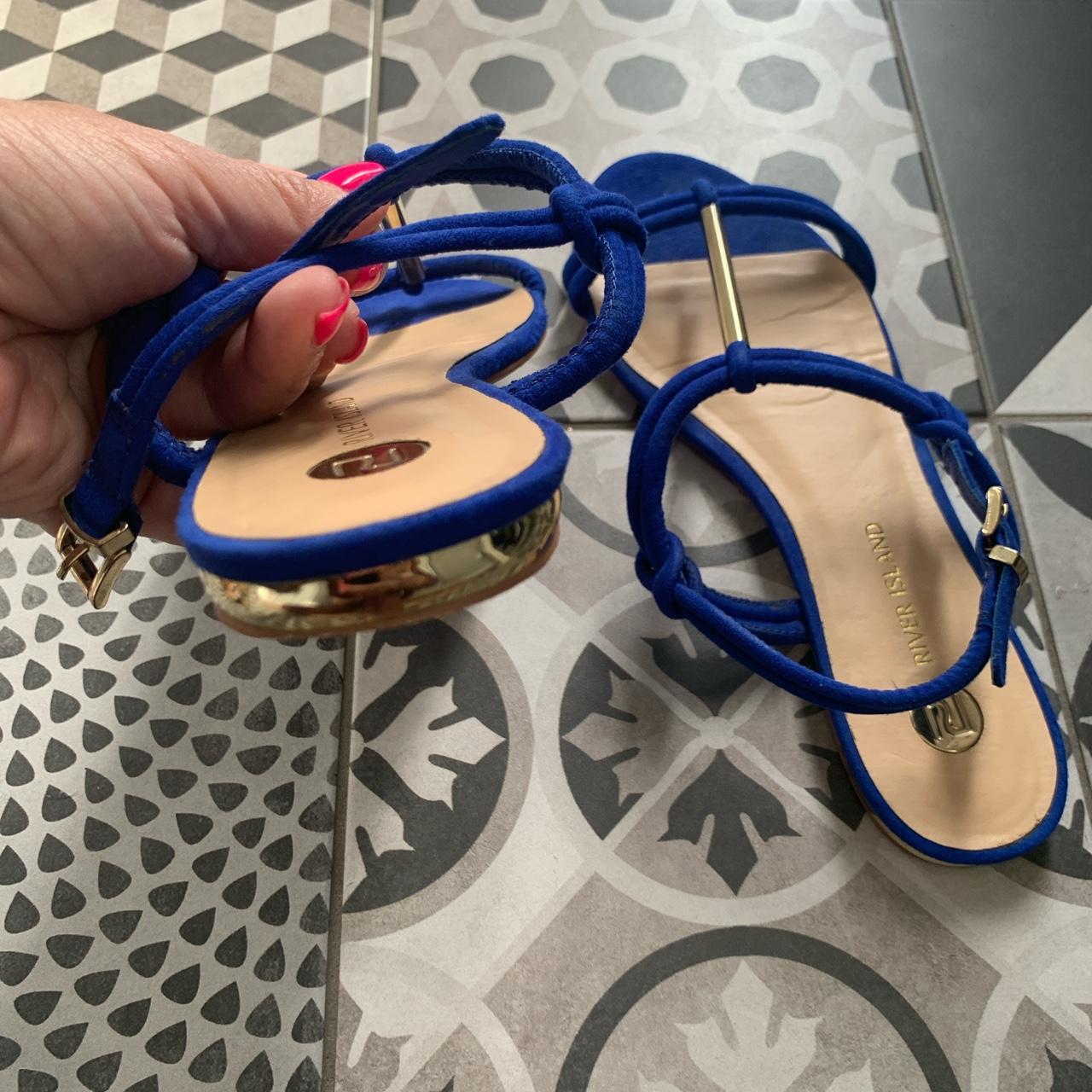 River island cobalt blue flat sandals size 5 /... Depop