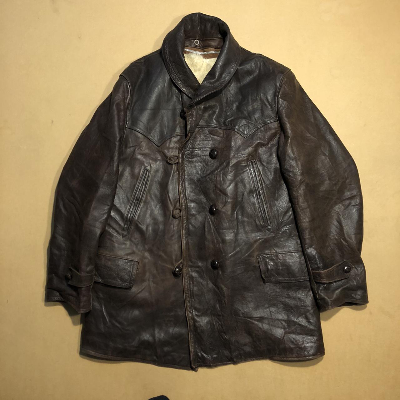 DARK BROWN VINTAGE LEATHER COAT JACKET WITH... - Depop