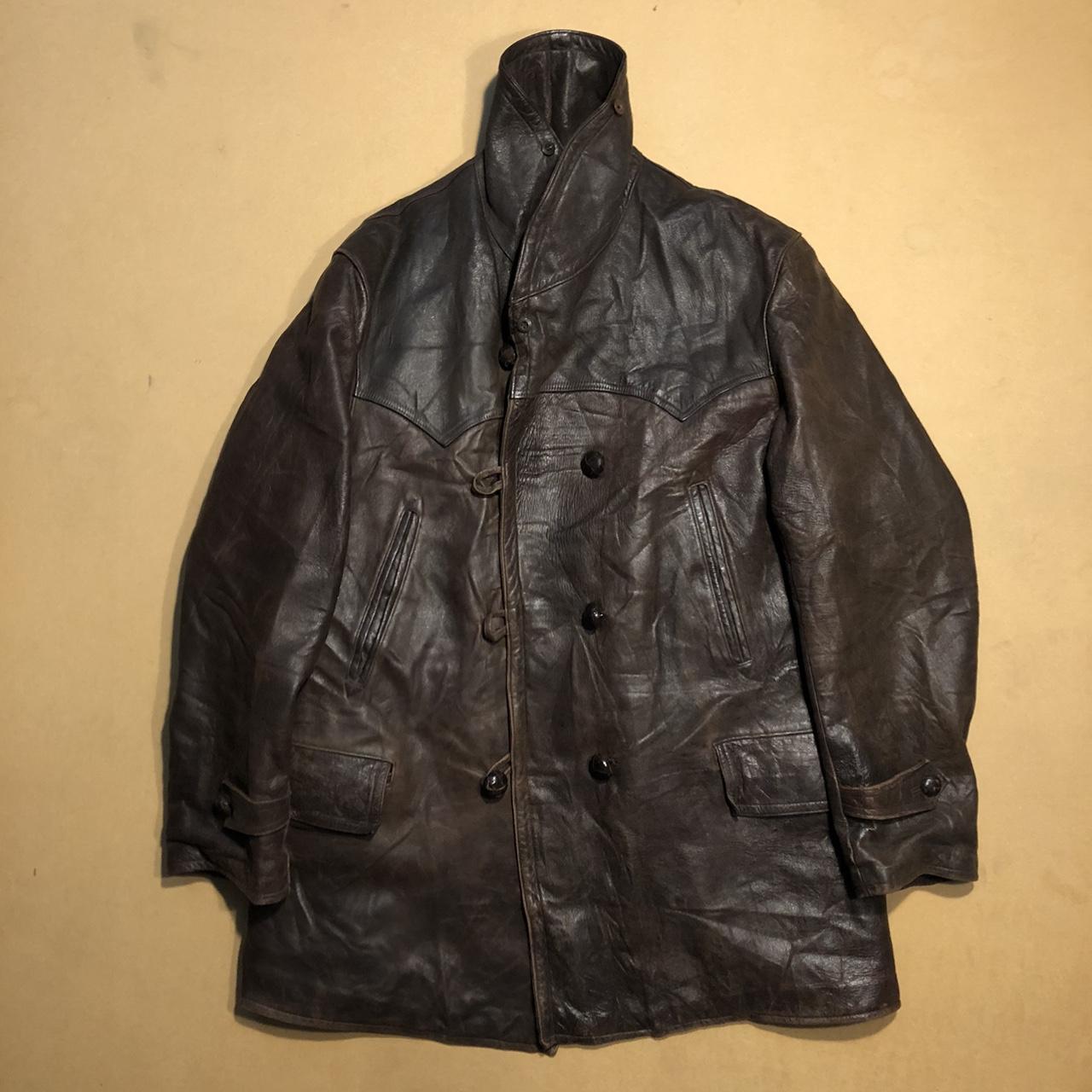 DARK BROWN VINTAGE LEATHER COAT JACKET WITH... - Depop