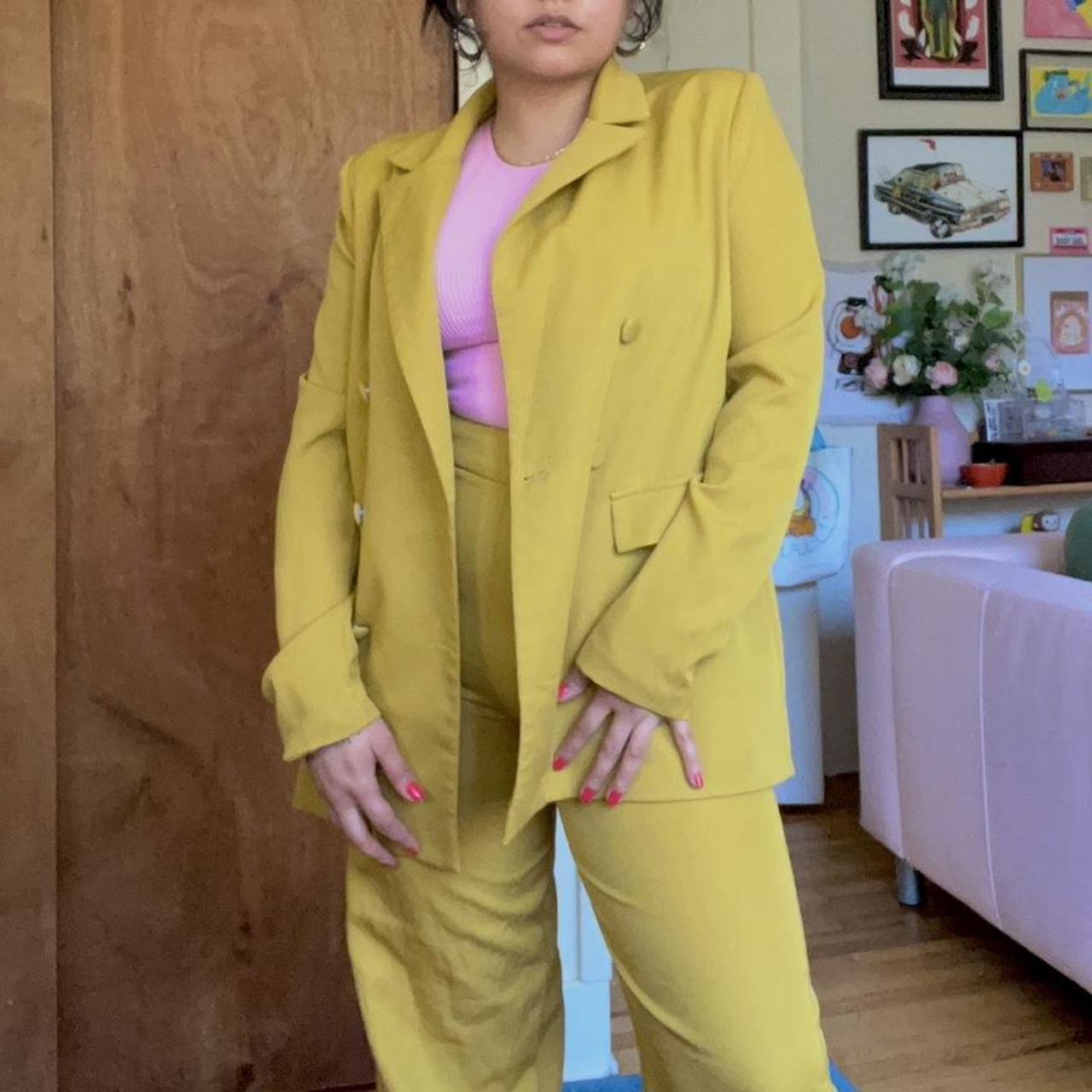 Nasty Gal mustard yellow suit set, jacket and pants... Depop