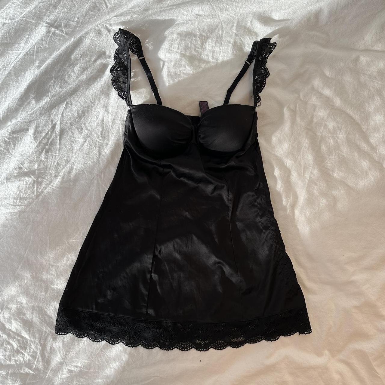 Vintage black babydoll dress Black satin with lace... - Depop
