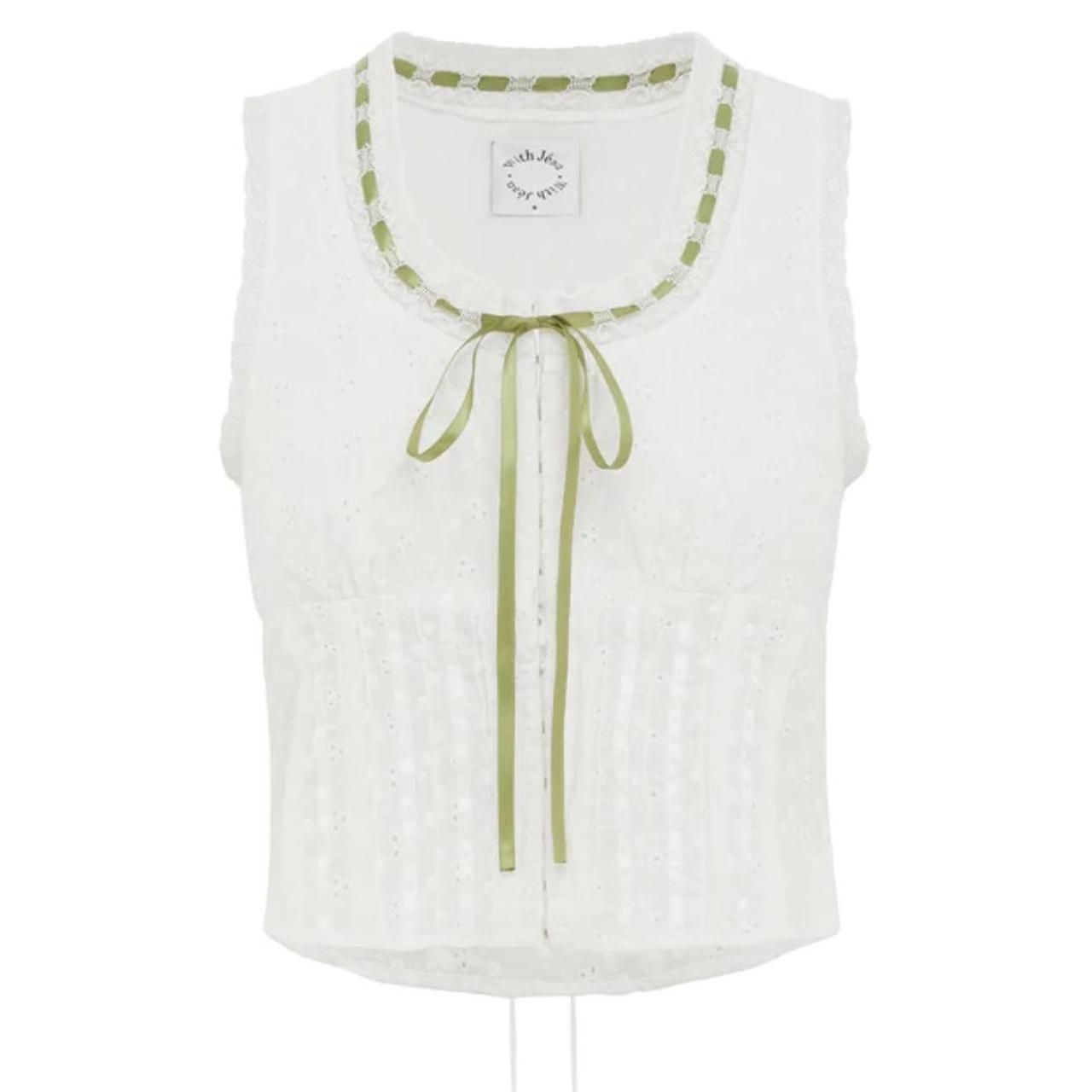With Jéan Women's White and Green Blouse (2)