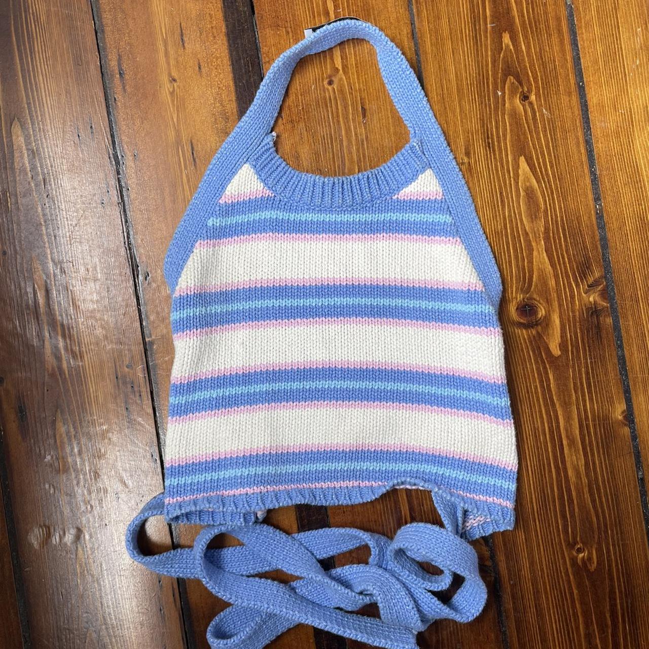 Zara knitted open back tie top Baby blue / pink and... Depop