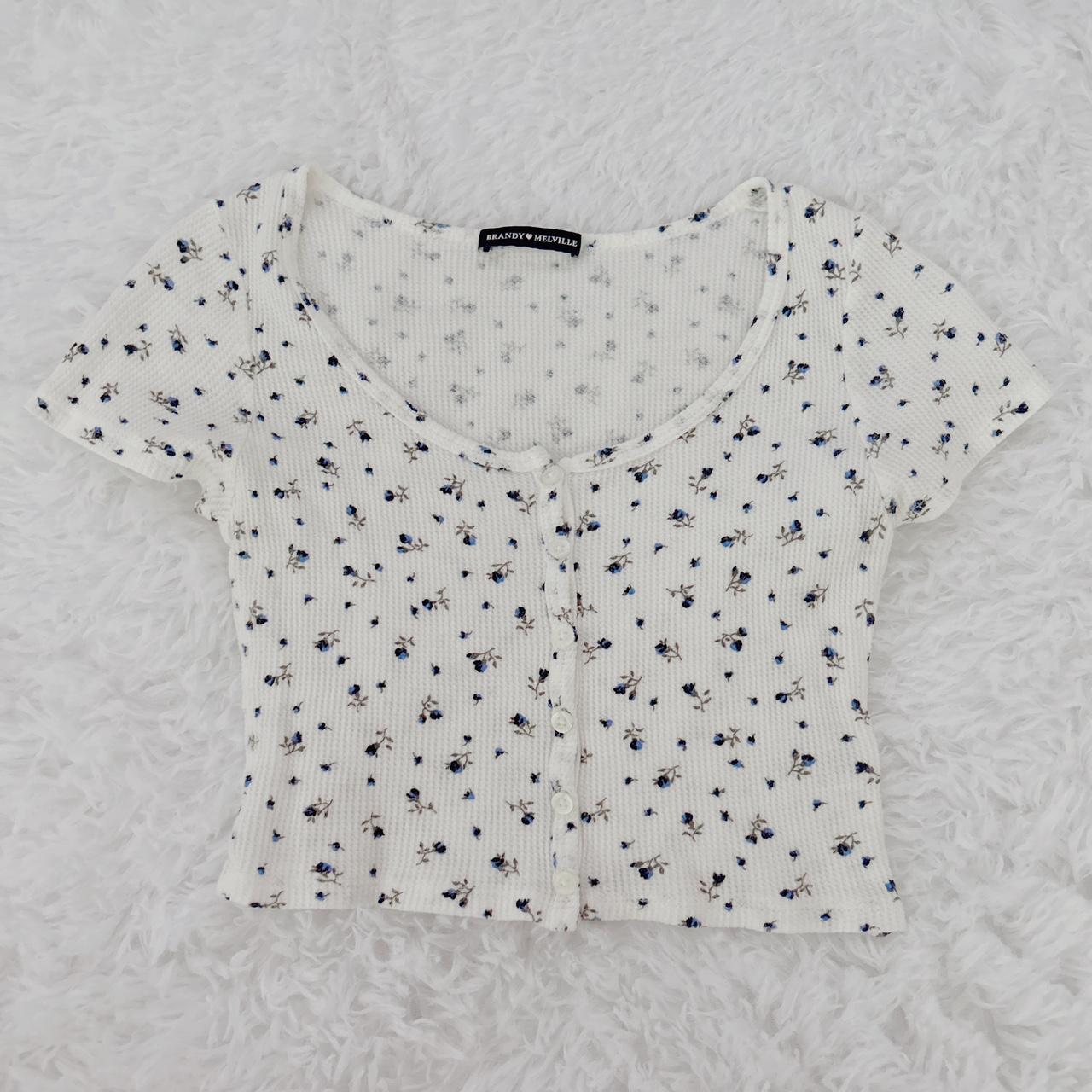 Brandy Melville Women's White And Blue Crop-top | Depop