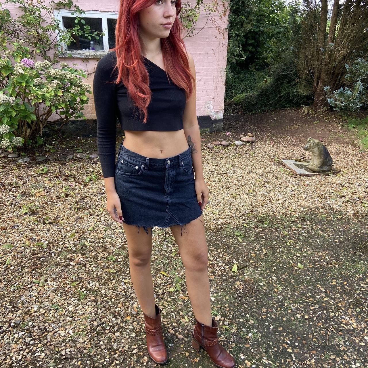 Agolde black/ grey denim mini skirt, size 28, seen | Depop Agolde black/ grey denim mini skirt, size 28, seen | Depop