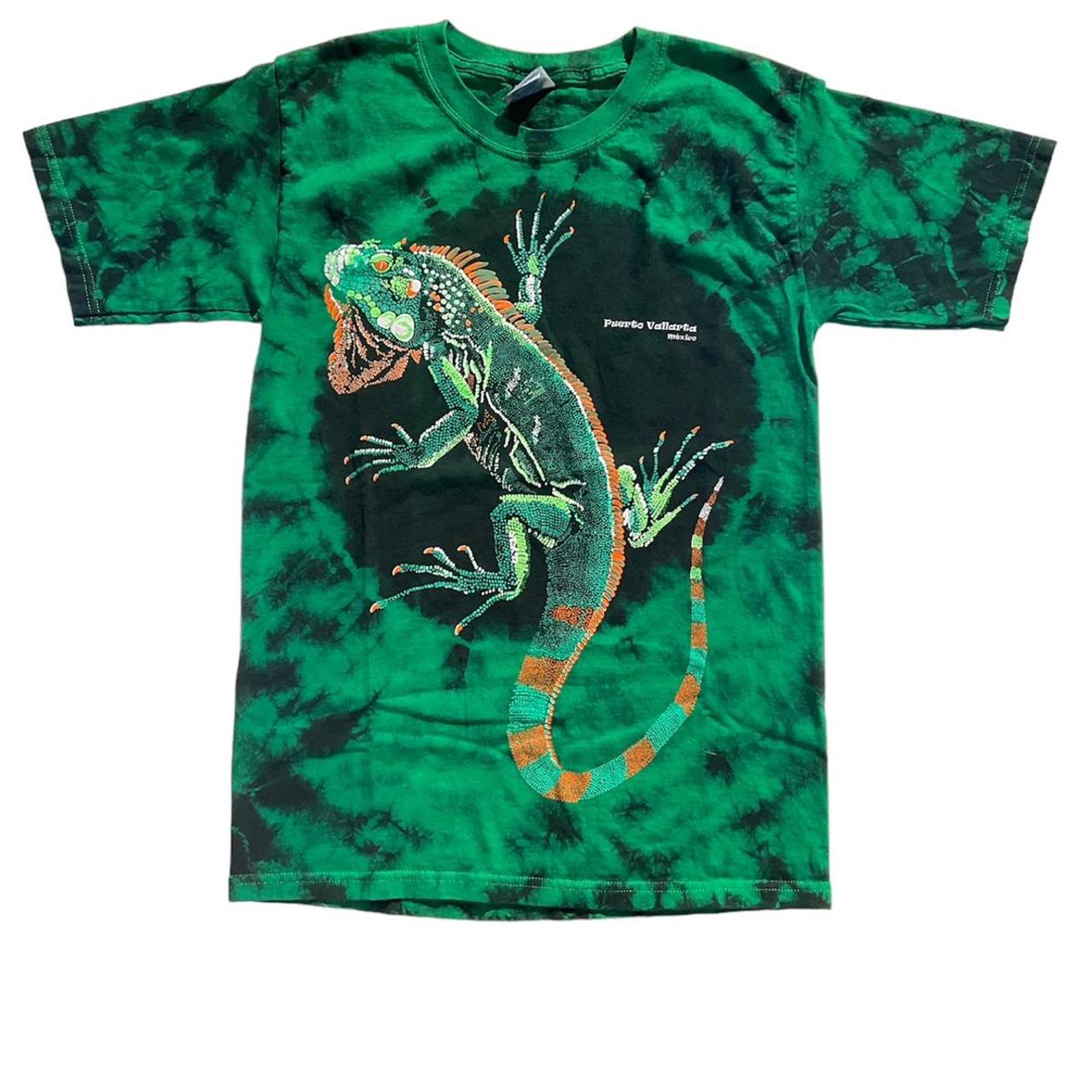 YAZBEK GREEN TIE DYE RAISED PRINT IGUANA PUERTO... - Depop