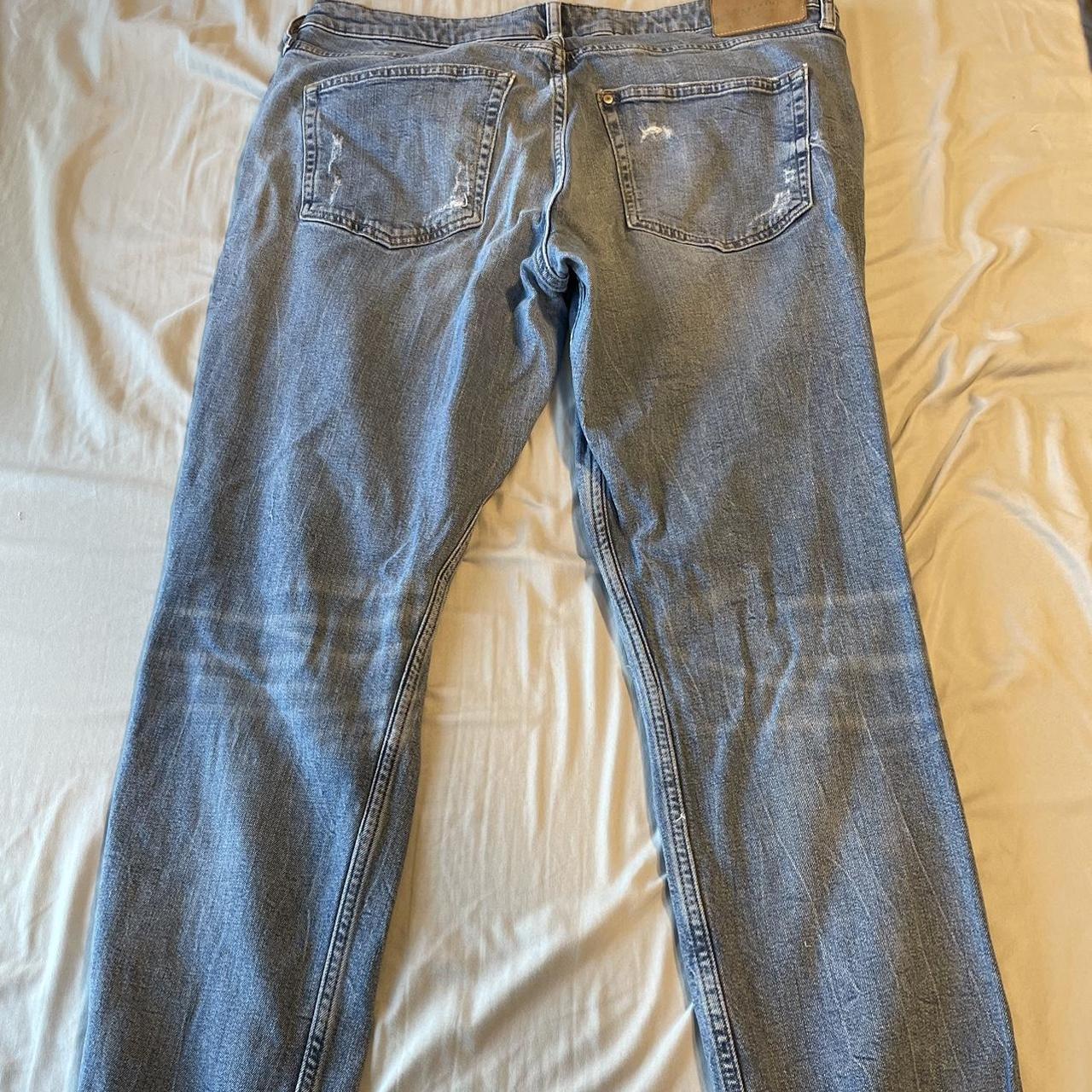 h&m medium wash distressed girlfriend jeans - size... - Depop