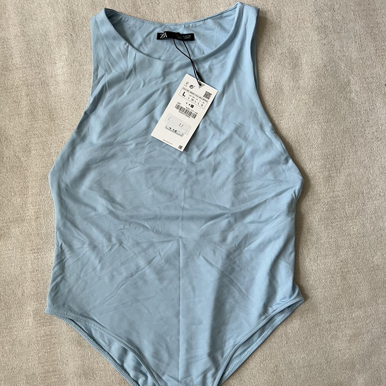 Zara baby blue bodysuit never been worn Depop