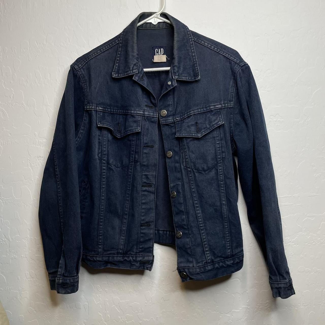 Vintage Gap classic denim trucker jacket Navy blue... - Depop