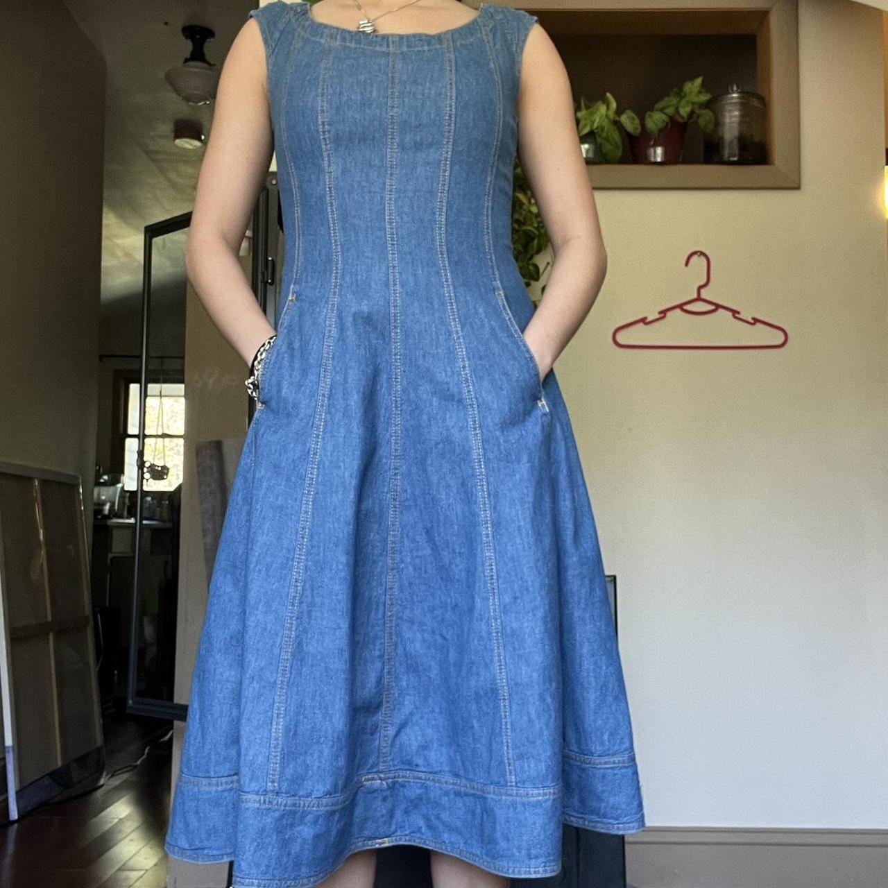 Anthropologie Women's Blue and Navy Dress | Depop