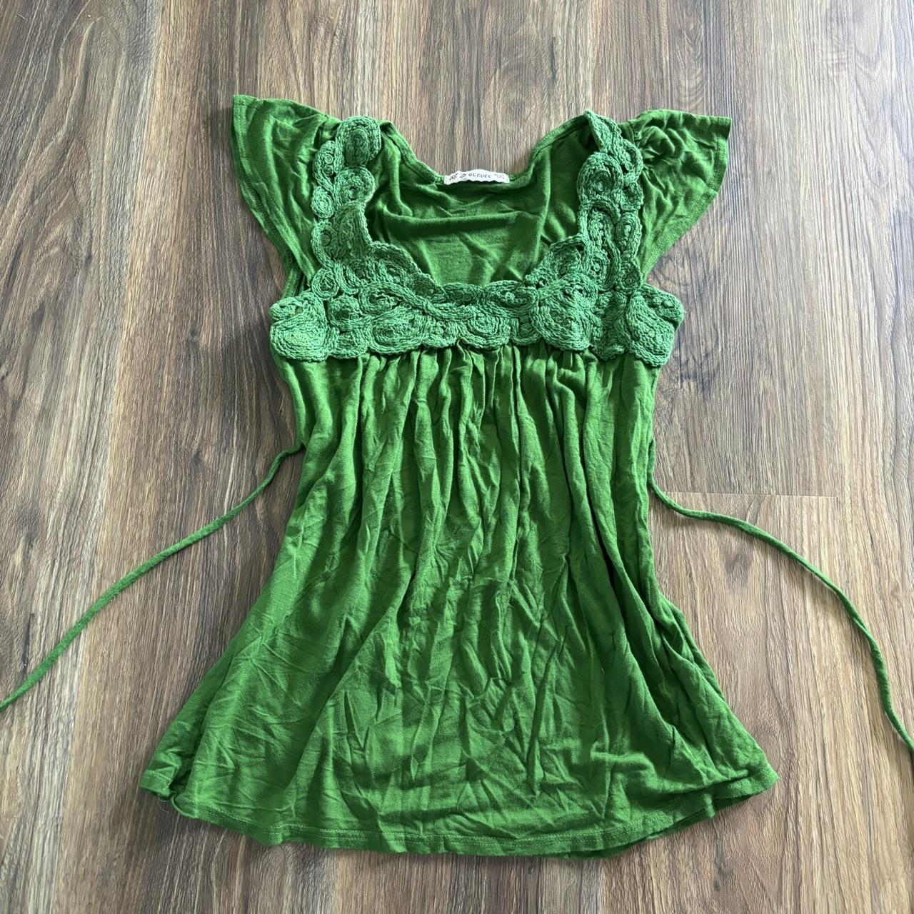 vintage early 2000s y2k forever 21 green tie back... - Depop