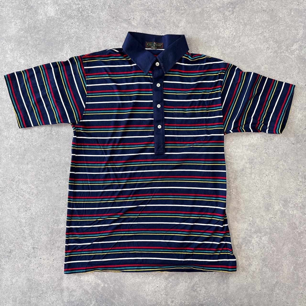 NAVY VINTAGE AMERICAN STRIPED POLO SHIRT This... - Depop