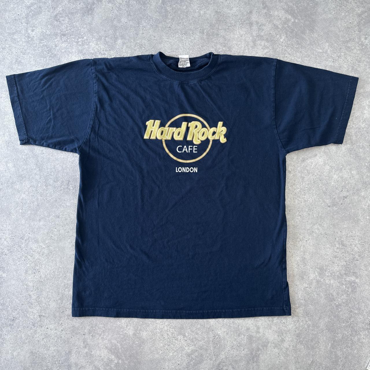 NAVY VINTAGE LONDON HARD ROCK CAFE T SHIRT Y2K... - Depop