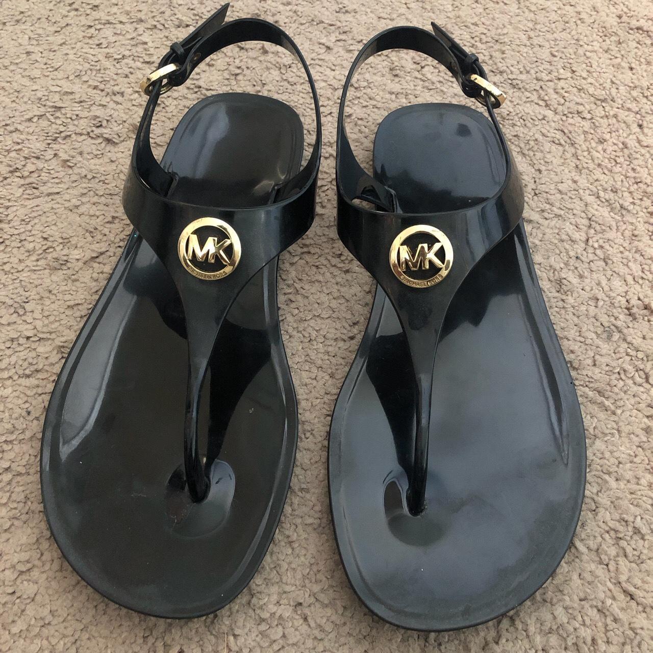 Black Michael Kors Rubber Sandals With Gold Depop