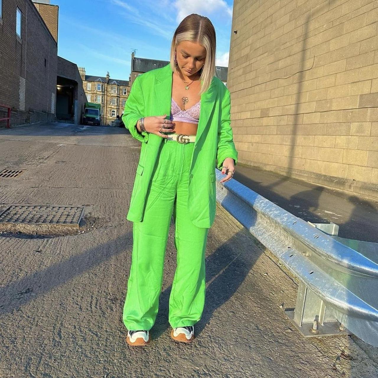 Monki green suit Oversized fit Would fit 6-12 Worn... - Depop