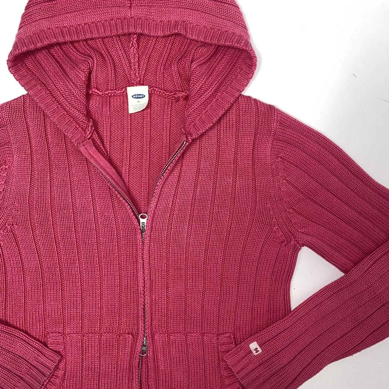 y2k pink cable knit hoodie sweater old navy Depop
