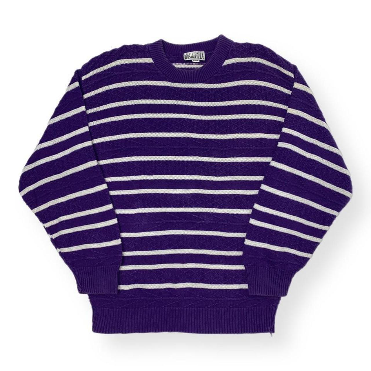 vintage 80s purple sweater - striped city... - Depop