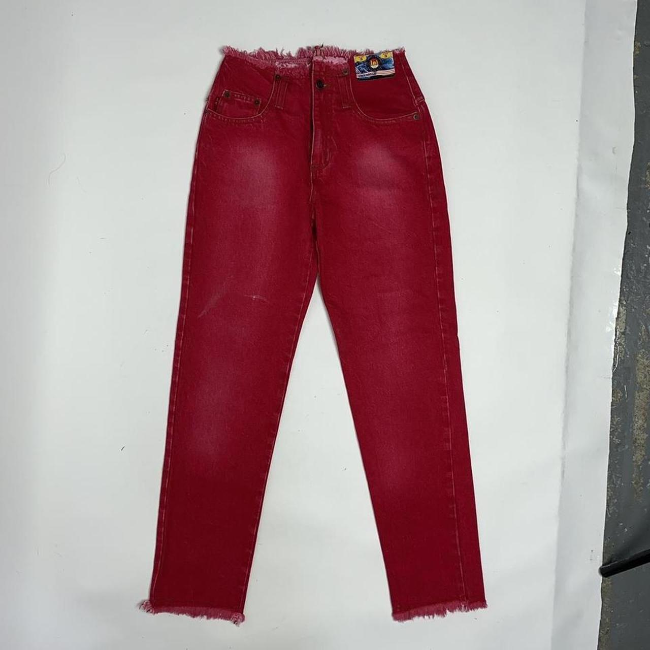 L.E.I. y2k red acid wash jeans - raw store hem distressed