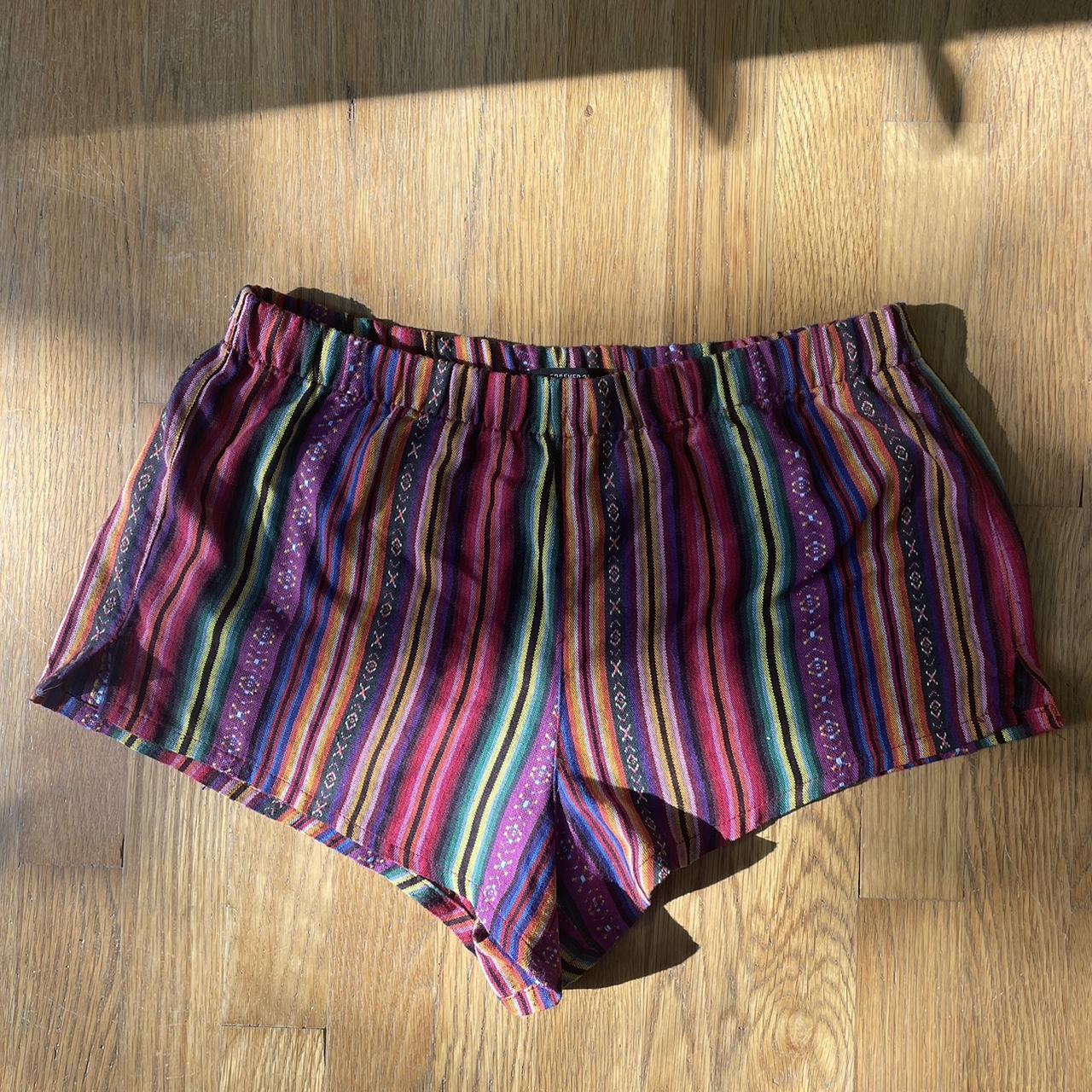 Purple and pink striped shorts with a bohemian vibe... - Depop