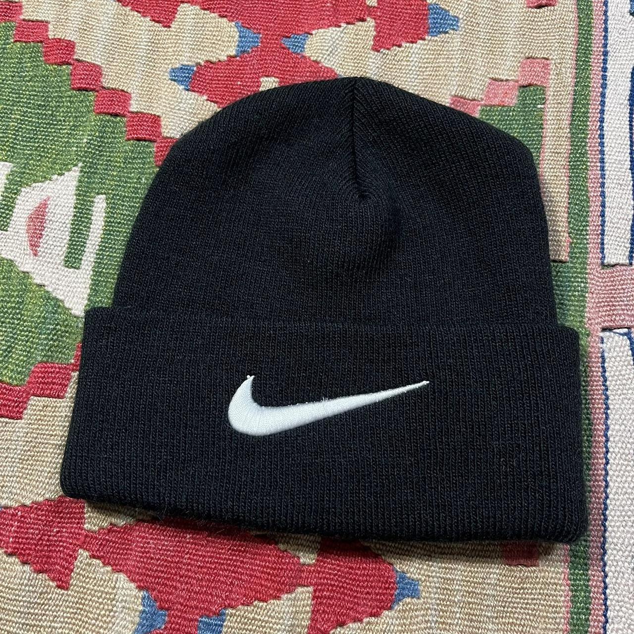 Nike Black White Swoosh Logo Beanie Cap There is Depop