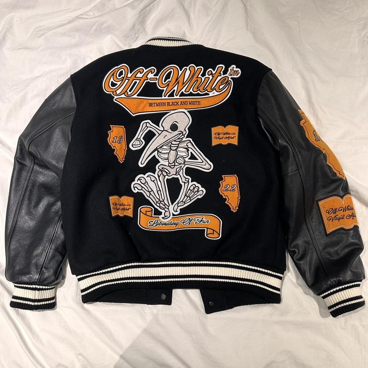 Off White Varsity Jacket Leather Sleeves Brand New... - Depop