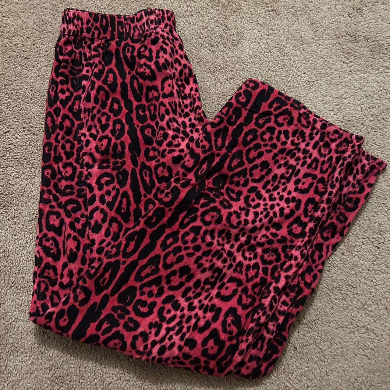 S/M Pink & Black Cheetah Print PJ Pants - Depop