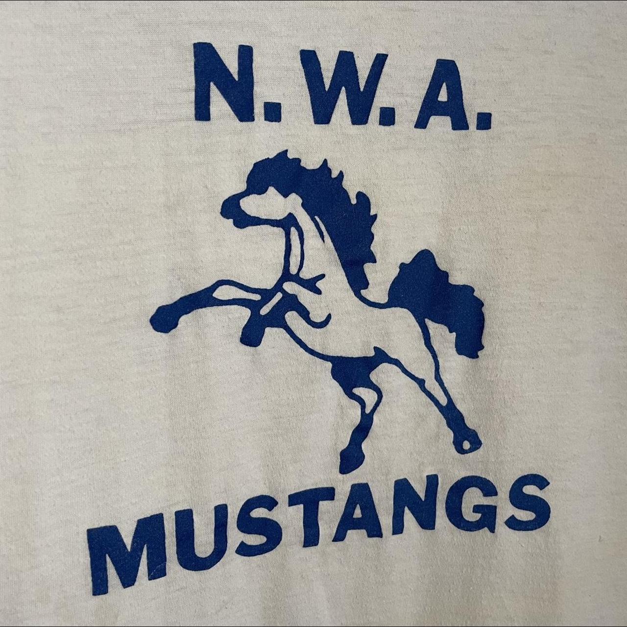 Vintage 80s NWA mustangs school t shirt White... - Depop