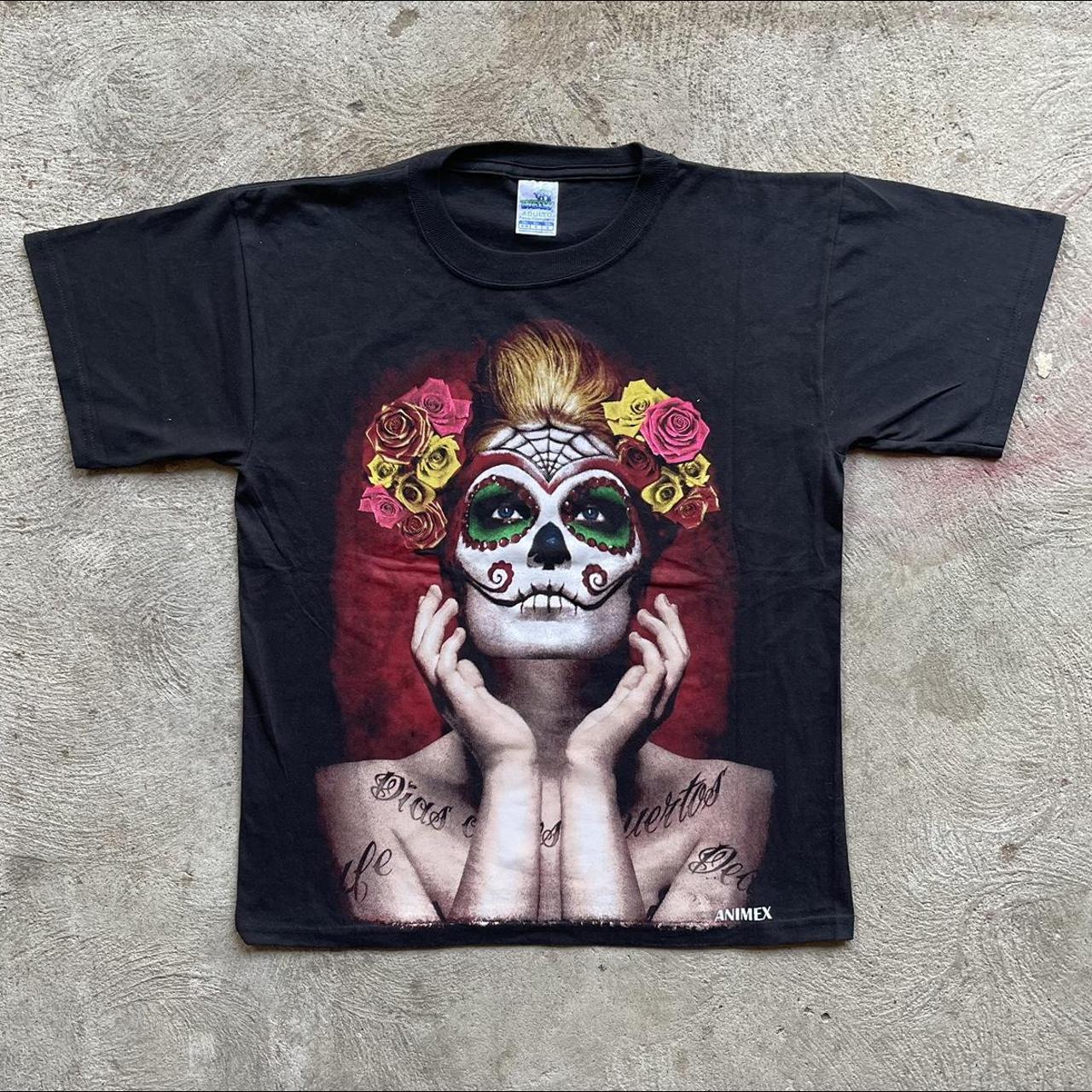 La Catrina Mexican T-Shirt Sugar Skull Full Print Graphic Tee Dia