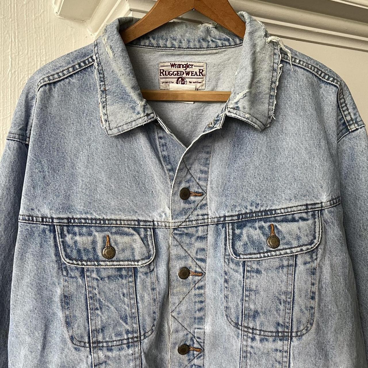 Vintage 90s wrangler distressed denim jacket... - Depop