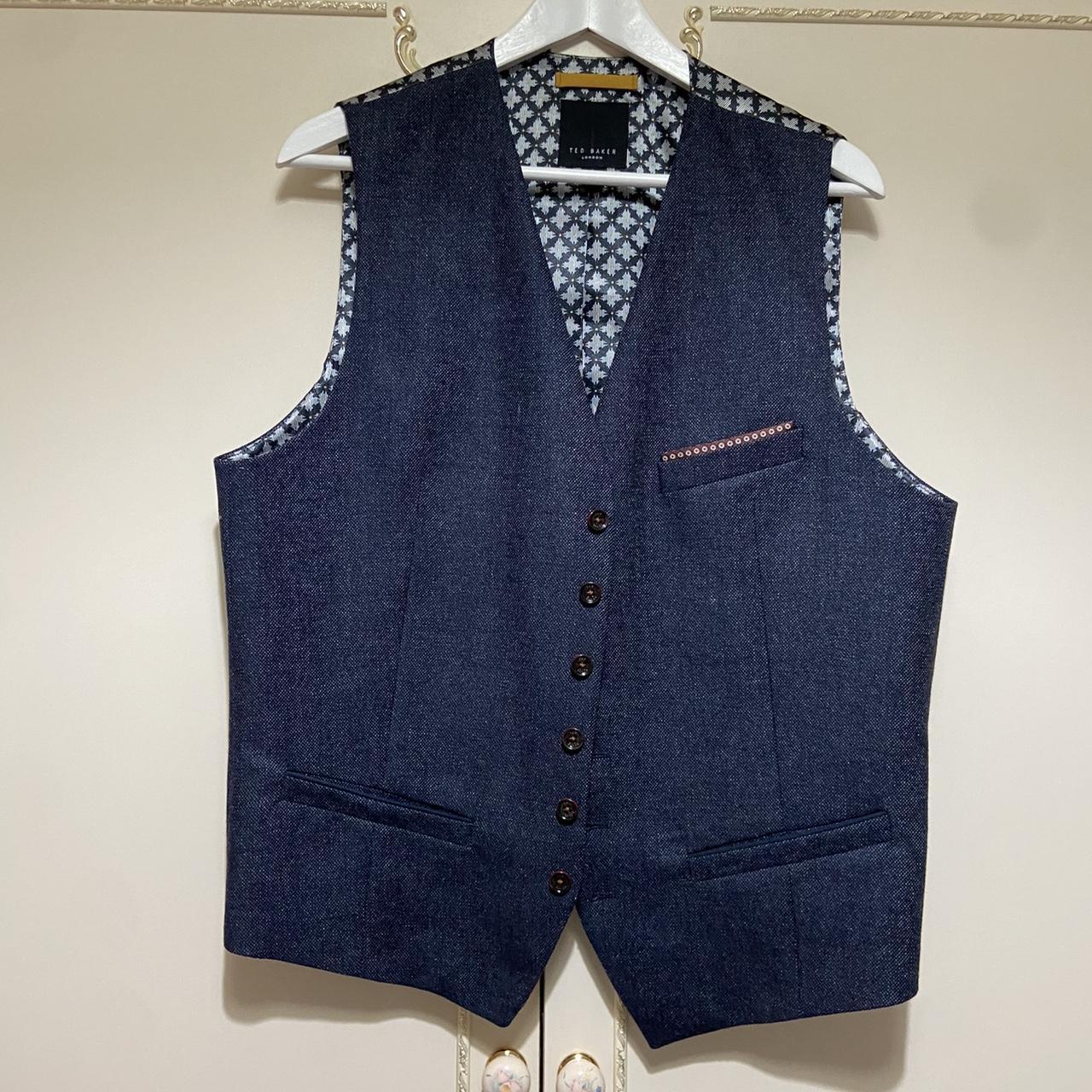 Ted Baker Men's Navy and Grey Vest | Depop