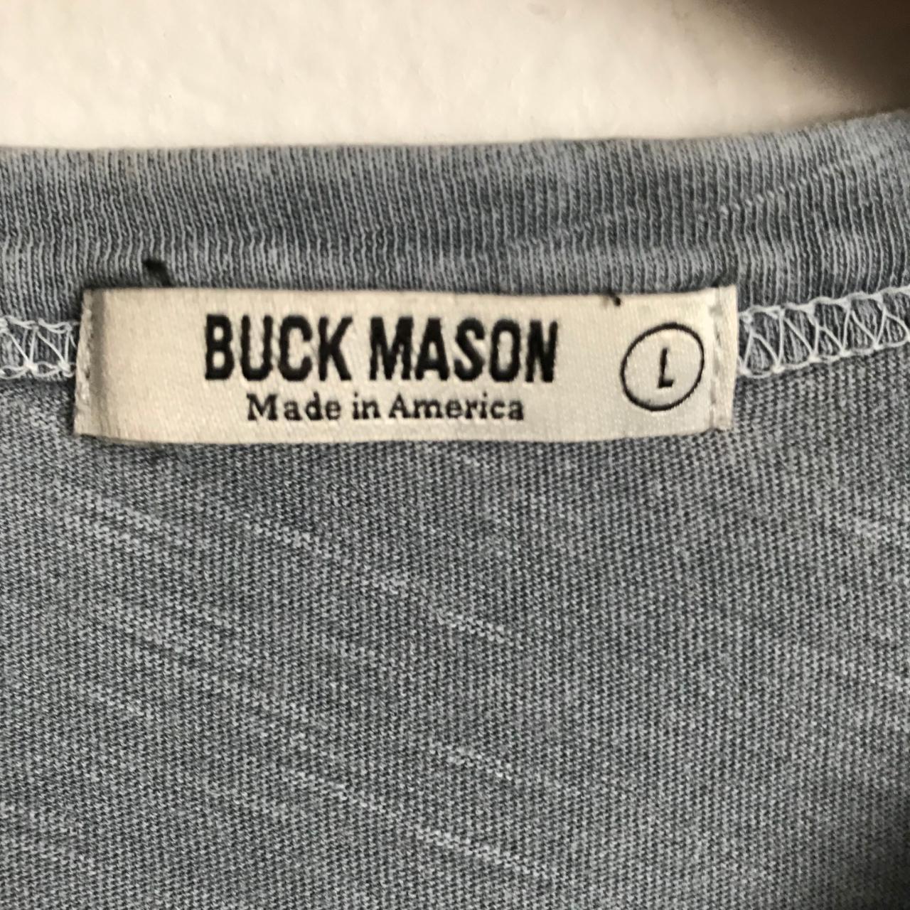 Buck Mason Men's Grey and Blue T-shirt | Depop