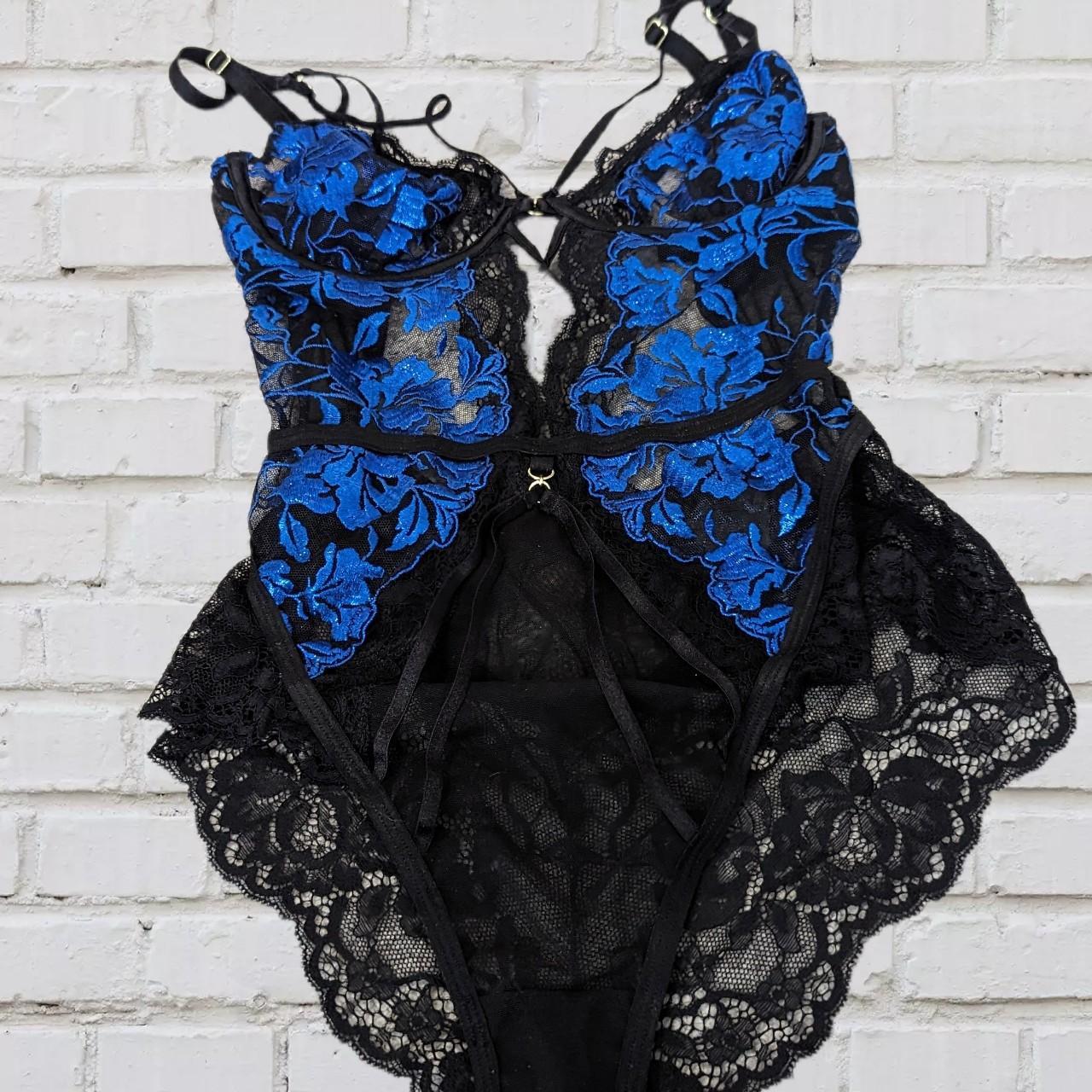 Ann summers blue floral bodysuit - size 8 - cup size... - Depop