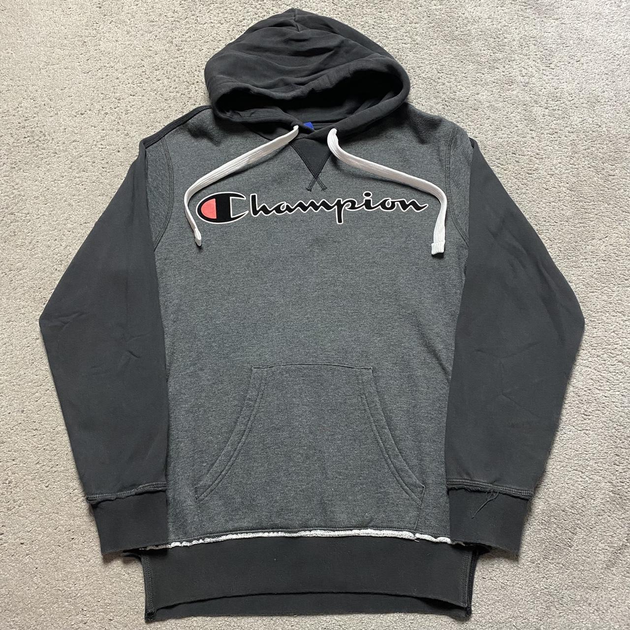 Champion spellout grey black hoodie. Perfect... - Depop