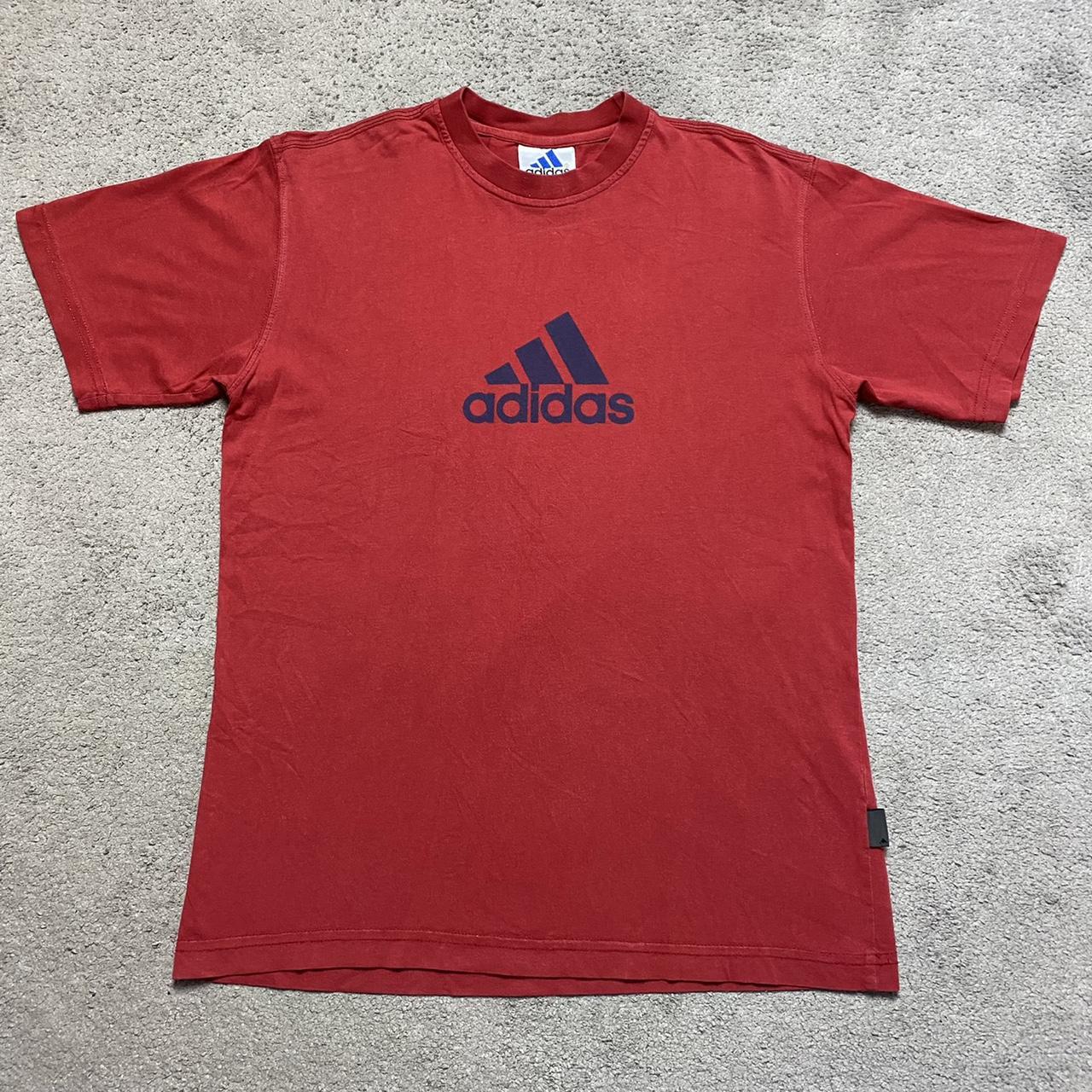 Vintage Adidas red black spellout T-shirt. Perfect... - Depop