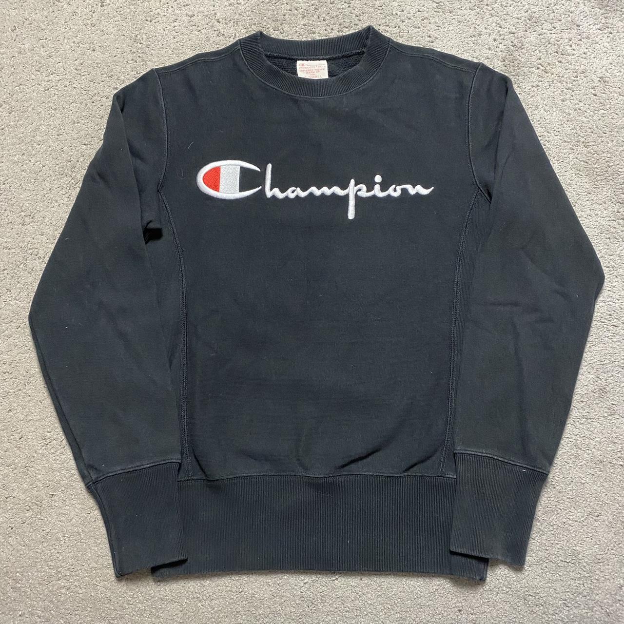 Champion Men's Black and White Sweatshirt | Depop