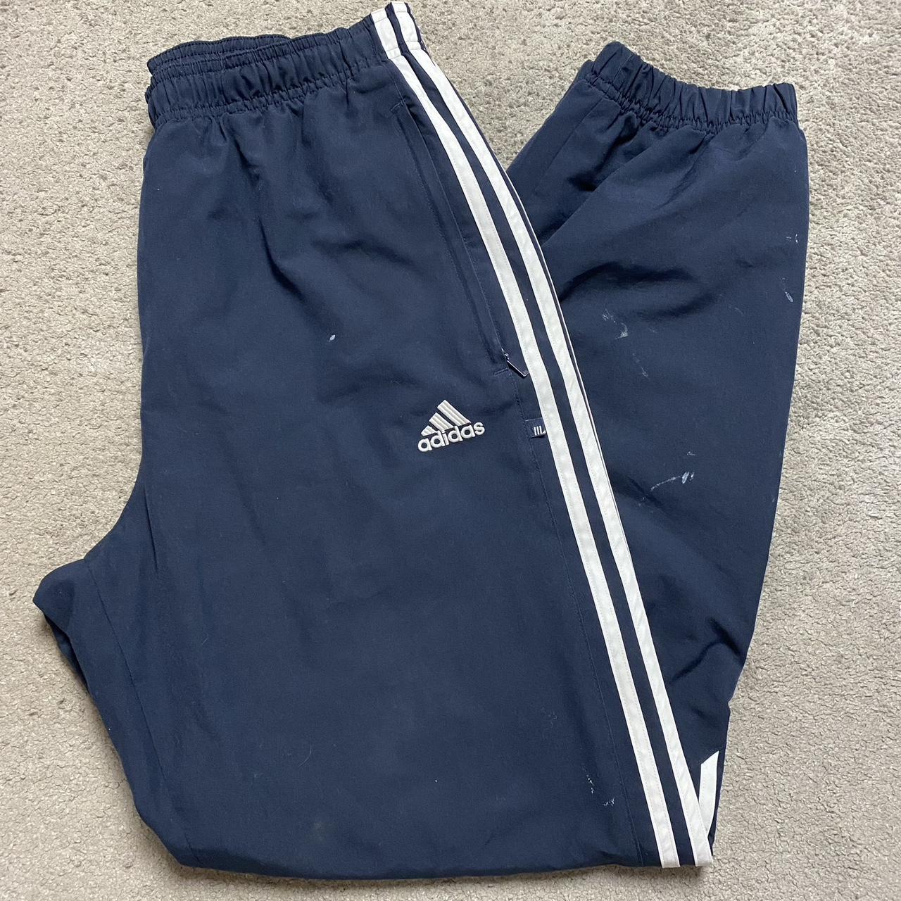 Vintage Adidas navy blue embroidered spellout track... - Depop