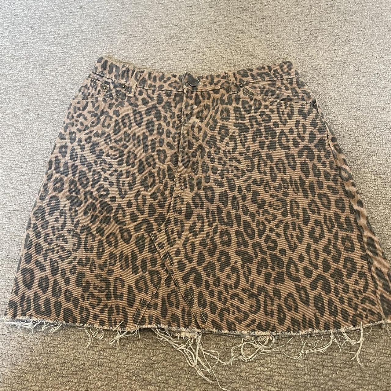 Leopard print denim skirt / MONKI Size 36 - 8... - Depop