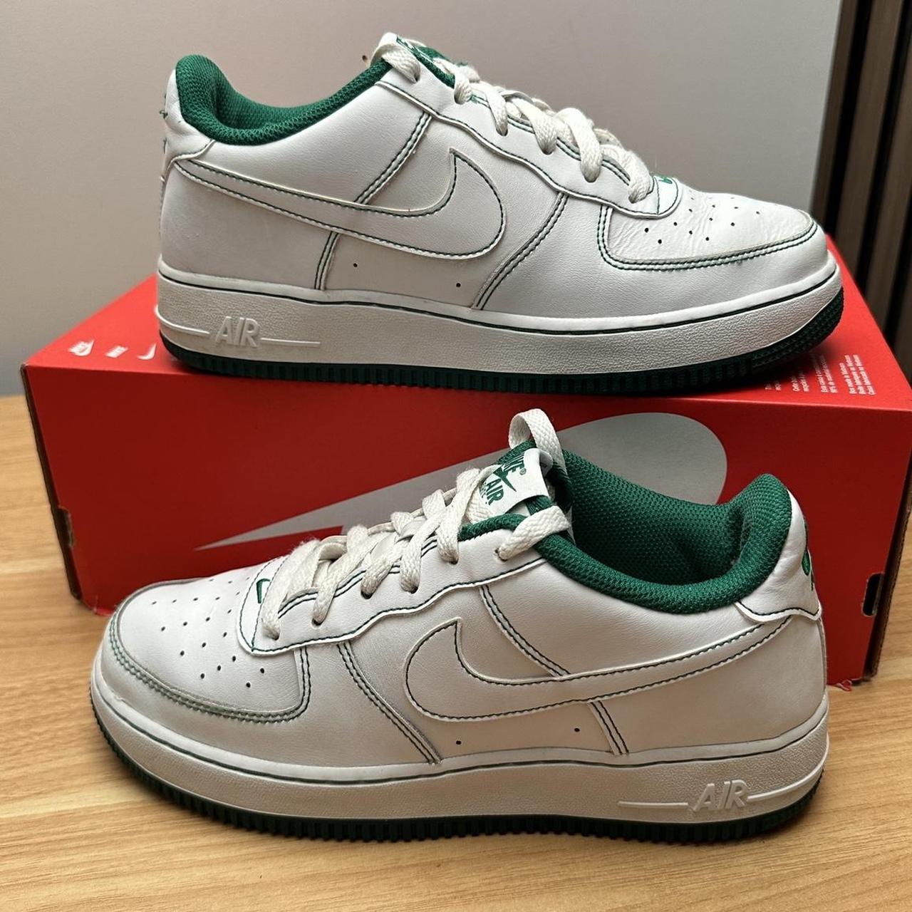 Nike Air Force White Green AF1 Junior UK 5.5 Fits... - Depop