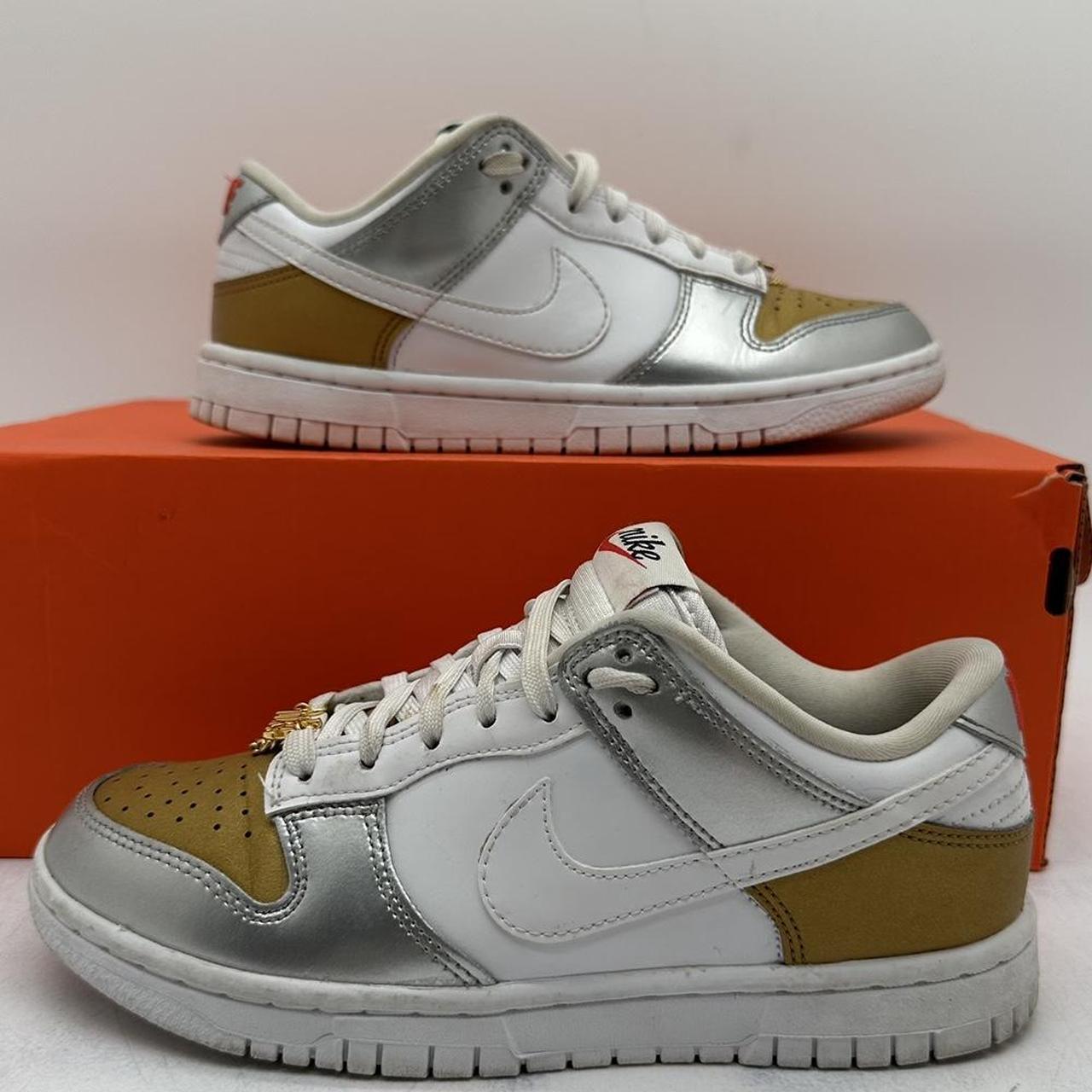 Nike Dunk Low White Silver Gold UK 3 Womens UK Depop