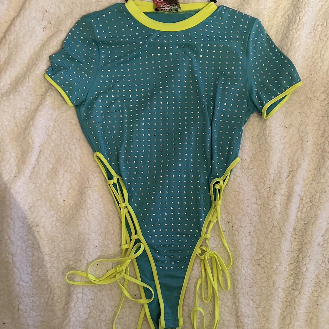 Rhinestone bodysuit Cute for raves Brand... Depop