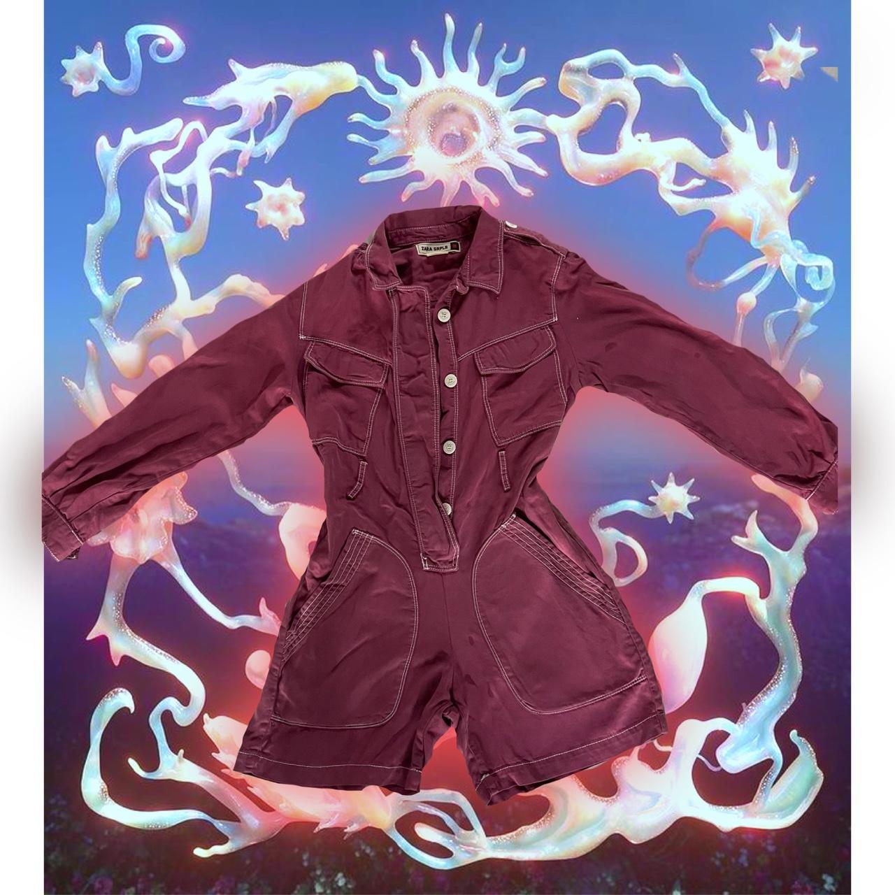 Zara Women's Burgundy and Red Playsuitromper Depop