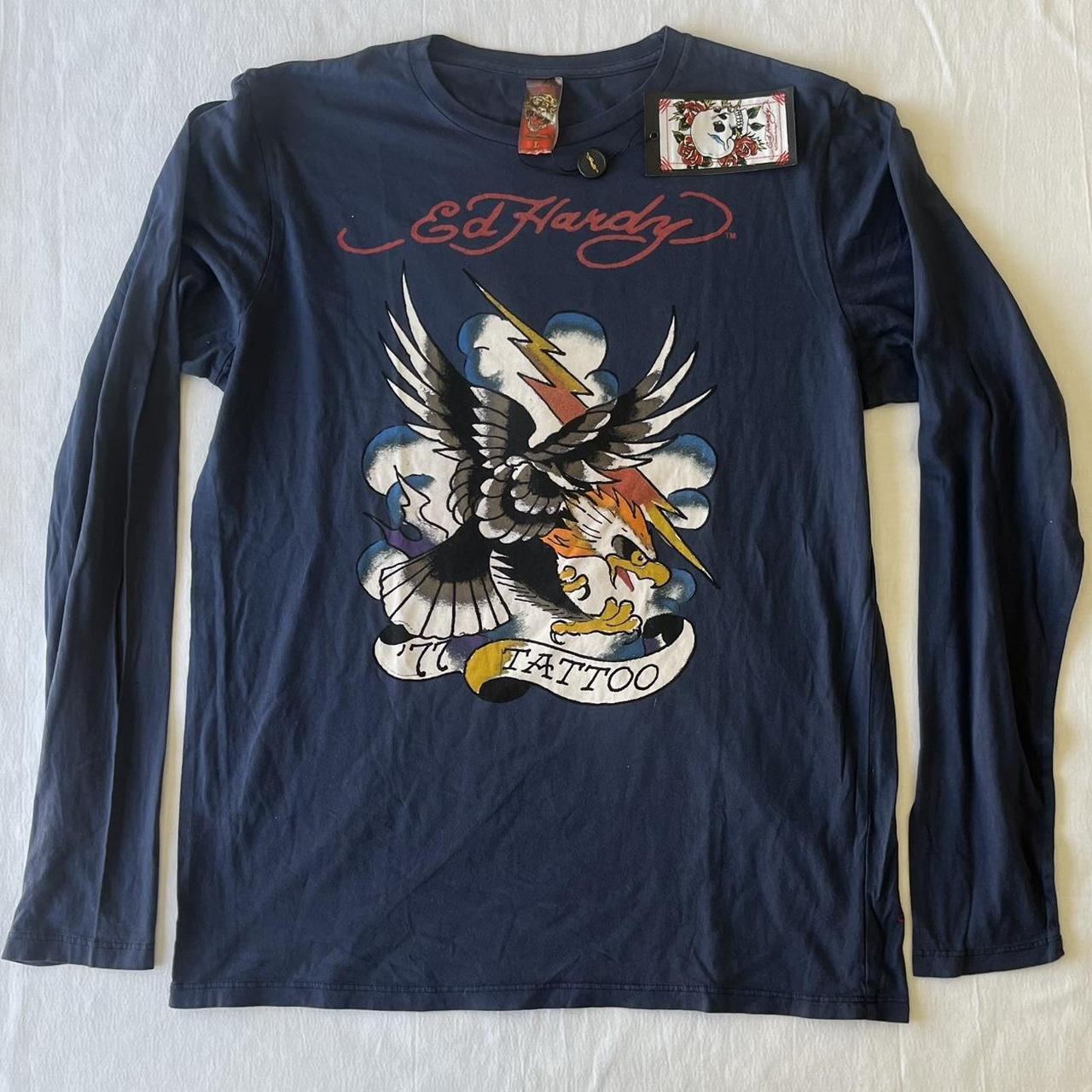 Deadstock Y2K Men’s Eagle Ed Hardy T Shirt Long... - Depop