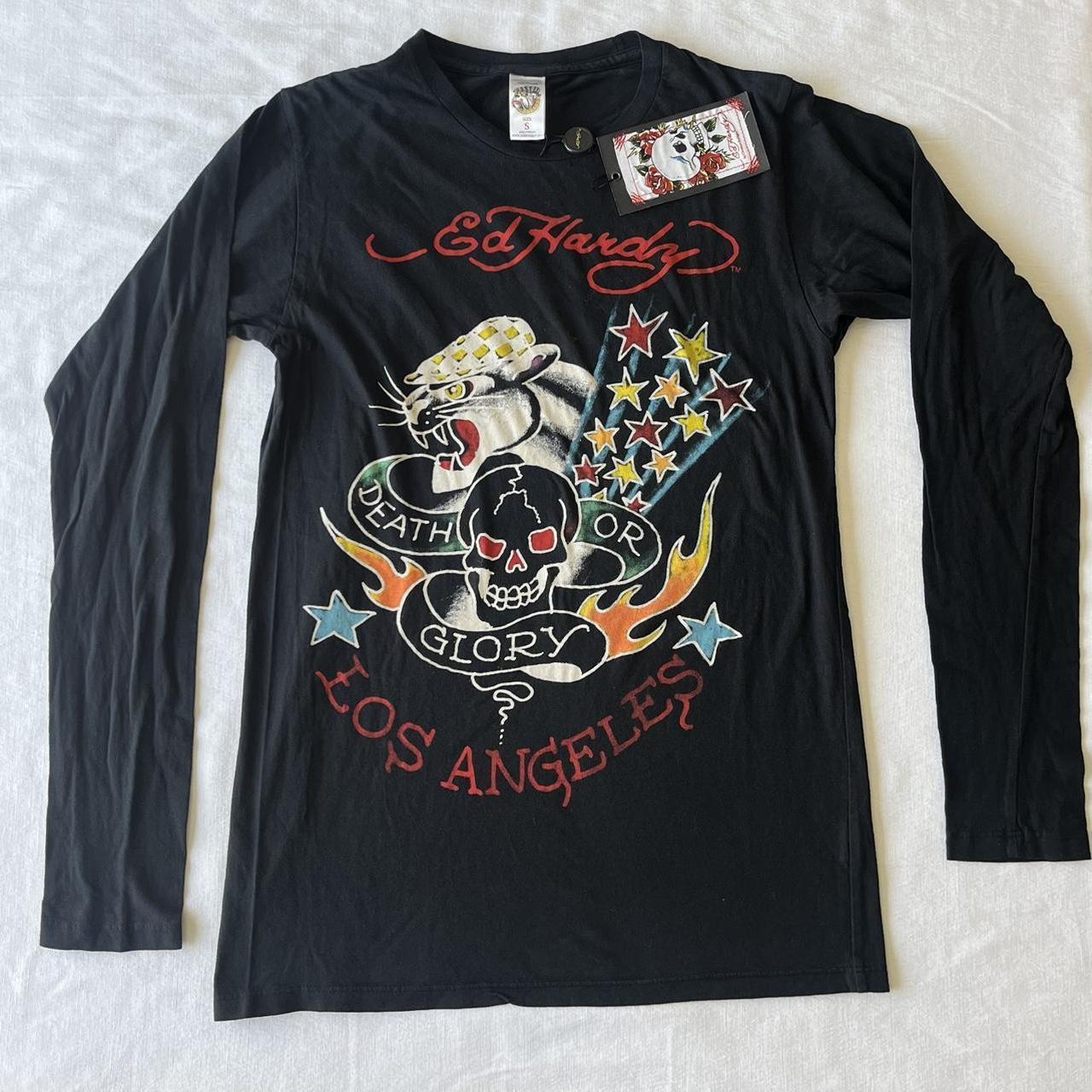 Deadstock Y2K Men’s Panther Ed Hardy T Shirt Long... - Depop