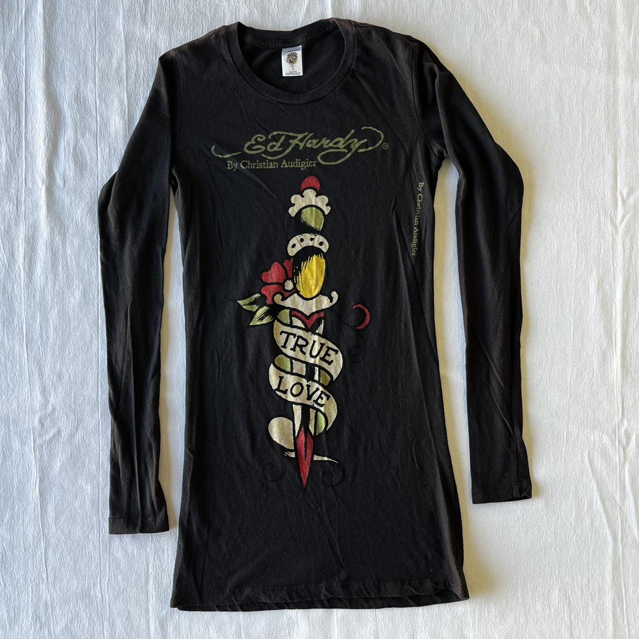 Deadstock Y2K Ed Hardy Longline T Shirt / Mini... - Depop