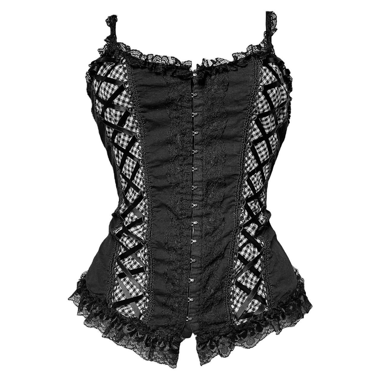 Women's Black and White Corset Depop